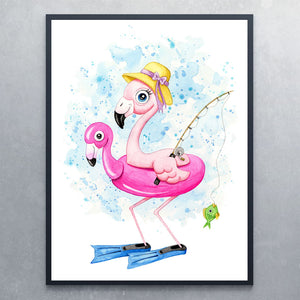 Plakat med flamingo til børneværelse