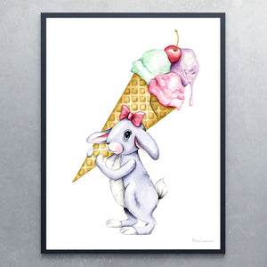 Plakat af kanin med is - Art by Mette Laustsen