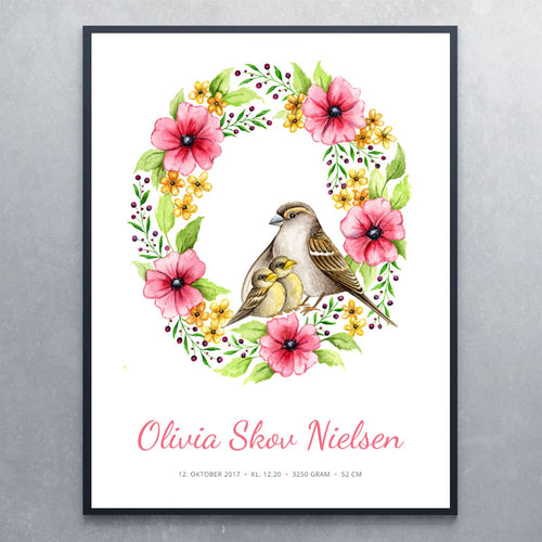 Bogstavplakat O til piger med blomster - Art by Mette Laustsen