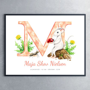 Bogstavplakat M til piger - Art by Mette Laustsen