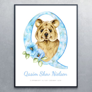 Bogstavplakat Q til drenge - Art by Mette Laustsen