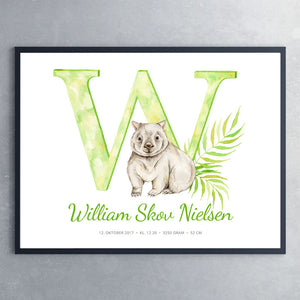 Bogstavplakat W med wombat 