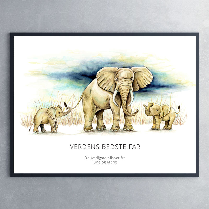 Citatplakat af elefant med unger til fars dag - Art by Mette Laustsen