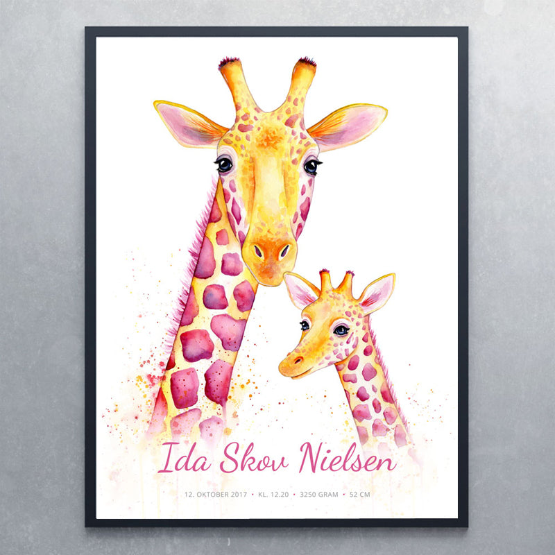 Navneplakat med giraffer - Art by Mette Laustsen