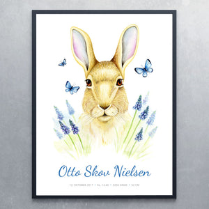 Navneplakat med hare - Art by Mette Laustsen