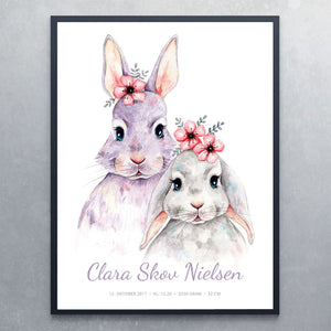 Navneplakat med kaniner - Art by Mette Laustsen
