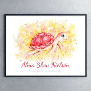 Navneplakat til skildpadde  - Art by Mette Laustsen