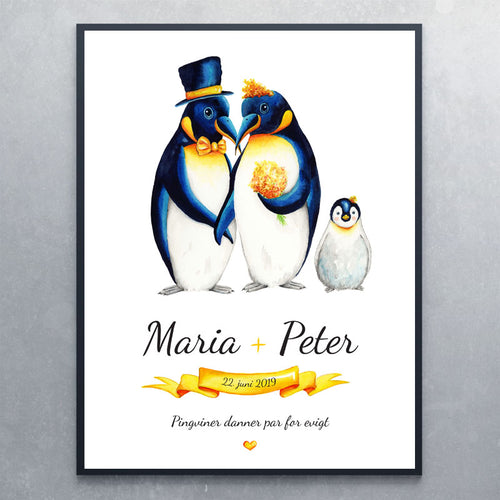 Plakat med pingviner som brudepar - Art by Mette Laustsen
