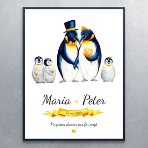 Citatplakat med pingviner - bryllup - Art by Mette Laustsen