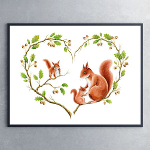 Plakat af egern i hjerte - Art by Mette Laustsen
