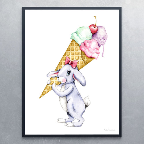 Plakat af kanin med is - Art by Mette Laustsen