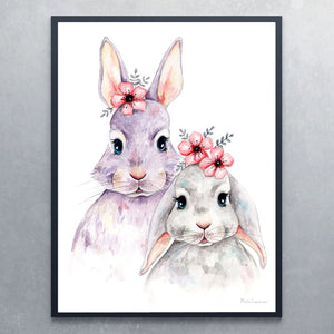 Plakat af to kaniner - Art by Mette Laustsen
