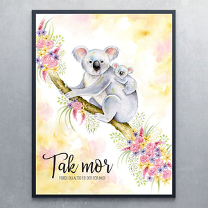 Citatplakat med koalabjørne til mors dag - Art by Mette Laustsen