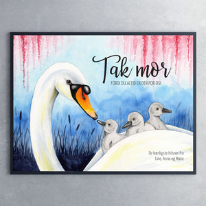 Plakat til mors dag med svaner