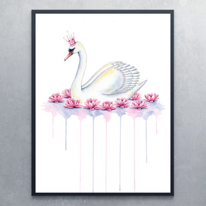Plakat med svane til pigeværelset - Art by Mette Laustsen